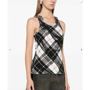NEW Jean Paul Gaultier Strapped Black White Tartan Plaid Tank Top NWOT - Size S